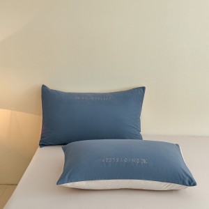 Solid color blue cottoncomforter duvet cover with 2 pillow shams double coverlets flat sheet 4PCS textile bedding set wholesaler