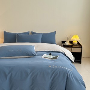 Solid color blue cottoncomforter duvet cover with 2 pillow shams double coverlets flat sheet 4PCS textile bedding set wholesaler