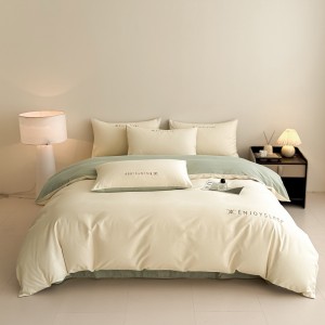 Solid color blue cottoncomforter duvet cover with 2 pillow shams double coverlets flat sheet 4PCS textile bedding set wholesaler