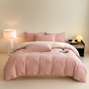 Solid color blue cottoncomforter duvet cover with 2 pillow shams double coverlets flat sheet 4PCS textile bedding set wholesaler