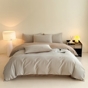 Solid color blue cottoncomforter duvet cover with 2 pillow shams double coverlets flat sheet 4PCS textile bedding set wholesaler