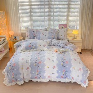 Hot selling winter white milk fleece bed linen 1.8m coverlets with 2 soft pillow shams fluffy duvet cover queen size bedding set supplier
