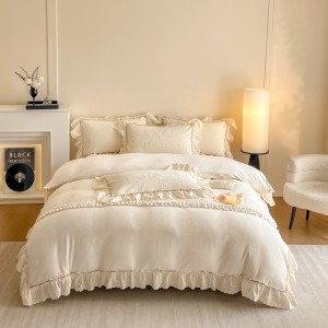 High gram weight velvet fluffy pillowcases 2/2.3m adult coverlets printed pillow shams high-quality 4-piece bedding set manufacture