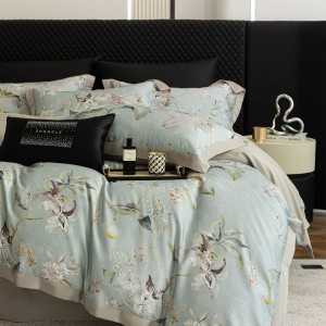 Green Floral Printing Quilt Cover 80S Lyocell Cotton Brushed 4PCS Bedding Set