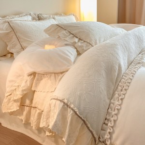 Winter warm solid color quilt cover soft white lace fleece adult comforter cover high-end bedsheets home textile bedding set supplier