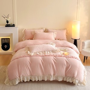 High gram weight velvet fluffy pillowcases 2/2.3m adult coverlets printed pillow shams high-quality 4-piece bedding set manufacture