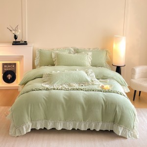 Winter warm solid color quilt cover soft white lace fleece adult comforter cover high-end bedsheets home textile bedding set supplier