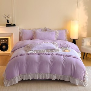 High gram weight velvet fluffy pillowcases 2/2.3m adult coverlets printed pillow shams high-quality 4-piece bedding set manufacture