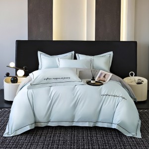 Hot selling blue quilt cover solid color fitted sheets flat sheet 100% cotton home textile 4-pieces bedding set supplier