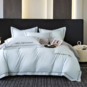 Hot selling blue quilt cover solid color fitted sheets flat sheet 100% cotton home textile 4-pieces bedding set supplier