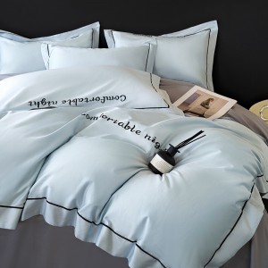 Hot selling blue quilt cover solid color fitted sheets flat sheet 100% cotton home textile 4-pieces bedding set supplier