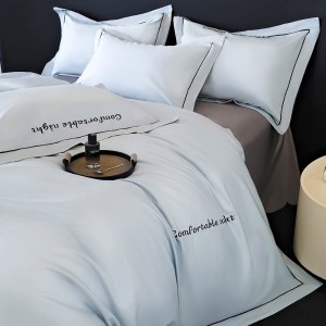 Hot selling blue quilt cover solid color fitted sheets flat sheet 100% cotton home textile 4-pieces bedding set supplier