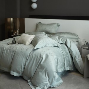Customized 100S long staple cotton single green jacquard home hotel textile high-end bedroom bedding set manufacture