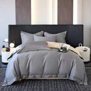 Hot selling blue quilt cover solid color fitted sheets flat sheet 100% cotton home textile 4-pieces bedding set supplier