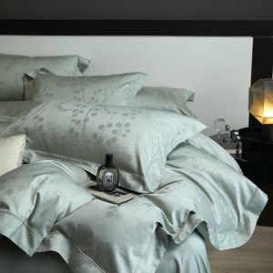 Customized 100S long staple cotton single green jacquard home hotel textile high-end bedroom bedding set manufacture