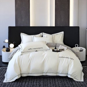 Hot selling blue quilt cover solid color fitted sheets flat sheet 100% cotton home textile 4-pieces bedding set supplier