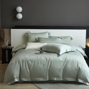 Customized 100S long staple cotton single green jacquard home hotel textile high-end bedroom bedding set manufacture