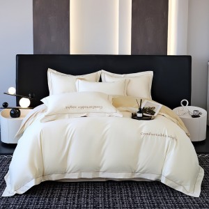 Hot selling blue quilt cover solid color fitted sheets flat sheet 100% cotton home textile 4-pieces bedding set supplier