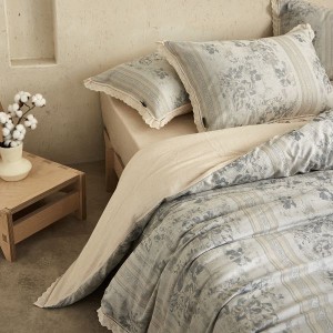 2025 new silk cotton and linen floral jacquard duvet cover flat & fitted sheet queen king four-piece bedding set