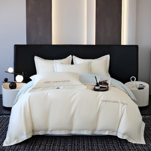 Hot selling blue quilt cover solid color fitted sheets flat sheet 100% cotton home textile 4-pieces bedding set supplier