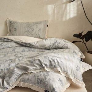 2025 new silk cotton and linen floral jacquard duvet cover flat & fitted sheet queen king four-piece bedding set