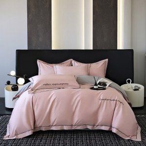 Hot selling blue quilt cover solid color fitted sheets flat sheet 100% cotton home textile 4-pieces bedding set supplier