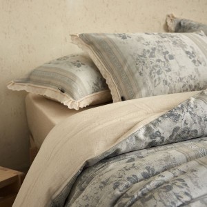2025 new silk cotton and linen floral jacquard duvet cover flat & fitted sheet queen king four-piece bedding set