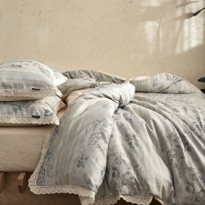 2025 new silk cotton and linen floral jacquard duvet cover flat & fitted sheet queen king four-piece bedding set