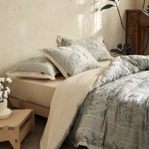 2025 new silk cotton and linen floral jacquard duvet cover flat & fitted sheet queen king four-piece bedding set