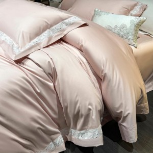 Light luxury senior satin cotton bed linen exquisite king size house pink embroidery comforter cover bedroom bedding set wholesaler
