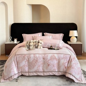 High-End patchwork comforter set 500TC bedsheets queen king size coverlets with 2 pink pillowslips bedding set supplier