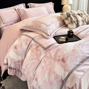High-End patchwork comforter set 500TC bedsheets queen king size coverlets with 2 pink pillowslips bedding set supplier