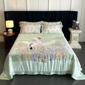 Pastoral style 100% lyocell fiber print pillow cover quality breathable summer home textile green boys quilt sets wholesaler