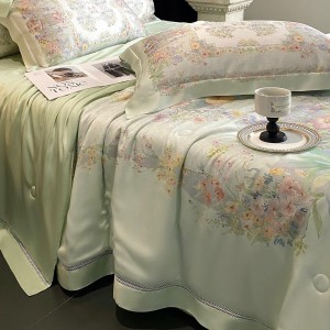 Pastoral style 100% lyocell fiber print pillow cover quality breathable summer home textile green boys quilt sets wholesaler