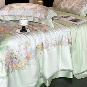 Pastoral style 100% lyocell fiber print pillow cover quality breathable summer home textile green boys quilt sets wholesaler