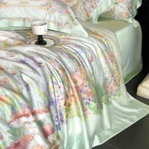 Pastoral style 100% lyocell fiber print pillow cover quality breathable summer home textile green boys quilt sets wholesaler