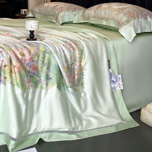 Pastoral style 100% lyocell fiber print pillow cover quality breathable summer home textile green boys quilt sets wholesaler