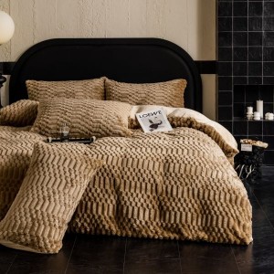 Light Luxury Home Textile Brown Jacquard Milk Velvet Four Piece Flannel Bedding Set For Winter