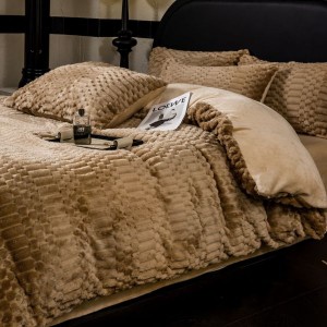 Light Luxury Home Textile Brown Jacquard Milk Velvet Four Piece Flannel Bedding Set For Winter