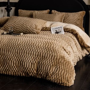 Light Luxury Home Textile Brown Jacquard Milk Velvet Four Piece Flannel Bedding Set For Winter