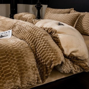 Light Luxury Home Textile Brown Jacquard Milk Velvet Four Piece Flannel Bedding Set For Winter