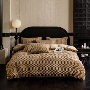 Light Luxury Home Textile Brown Jacquard Milk Velvet Four Piece Flannel Bedding Set For Winter