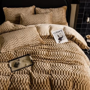 Light Luxury Home Textile Brown Jacquard Milk Velvet Four Piece Flannel Bedding Set For Winter