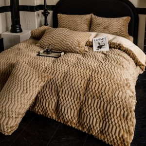 Light Luxury Home Textile Brown Jacquard Milk Velvet Four Piece Flannel Bedding Set For Winter