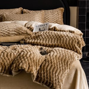 Light Luxury Home Textile Brown Jacquard Milk Velvet Four Piece Flannel Bedding Set For Winter