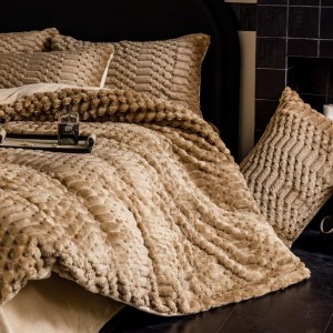 Light Luxury Home Textile Brown Jacquard Milk Velvet Four Piece Flannel Bedding Set For Winter
