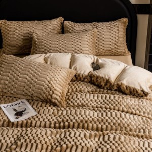 Light Luxury Home Textile Brown Jacquard Milk Velvet Four Piece Flannel Bedding Set For Winter