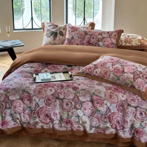Tencel cotton wide-edge digital printed quilt cover pink brown queen/king size bedding set
