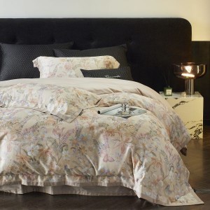 High end digital printing comforter duvet cover lyocell cotton brushed bed sheet set floral pillowcases bedding set