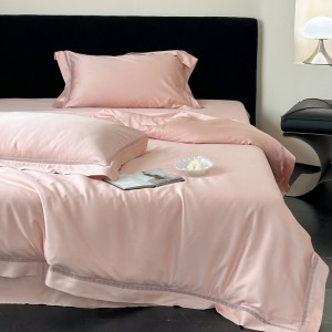 Lyocell Cotton Fiber Pink Solid Color Bed Sheets Bedding Set king Size pink Girl Flower Quilt Sets Supplier